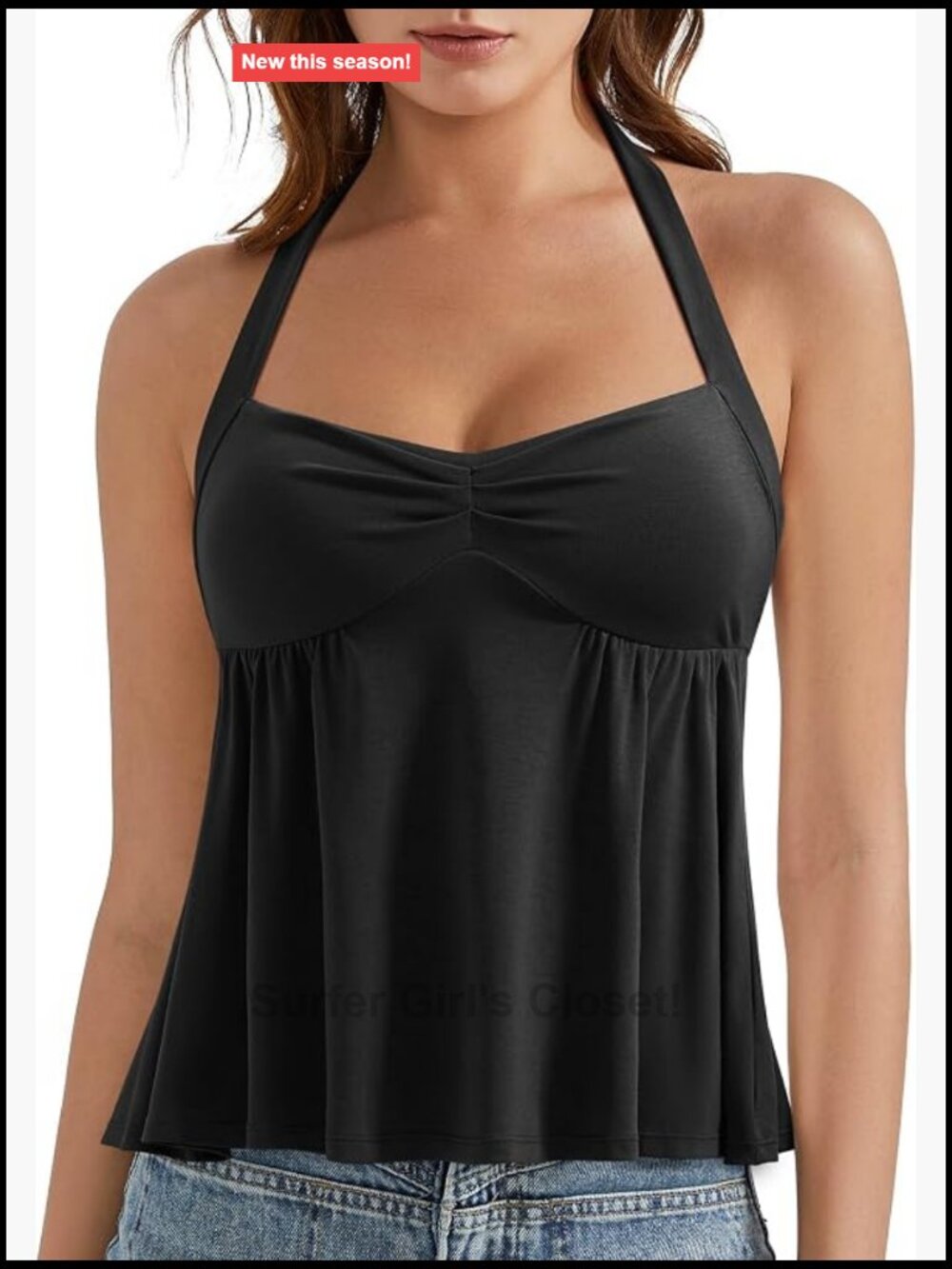 Women's Halter Tank Top with Built in Bra Sleeveless Peplum Babydoll Going Out